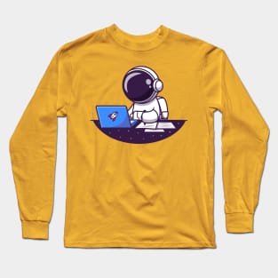Astronaut Working On Laptop And Writing Cartoon Long Sleeve T-Shirt